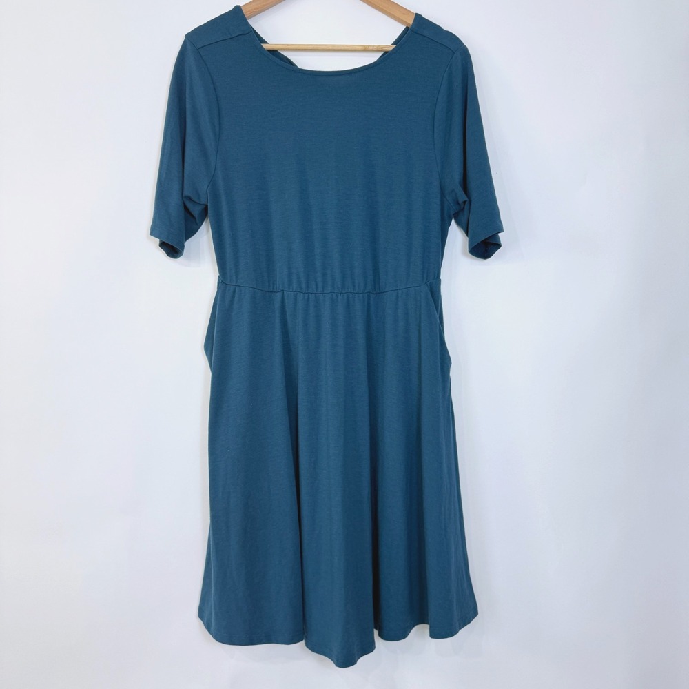 Torrid Mini Jersey Twist Back Skater Dress Size 0 (12) Teal Blue Pockets Stretch